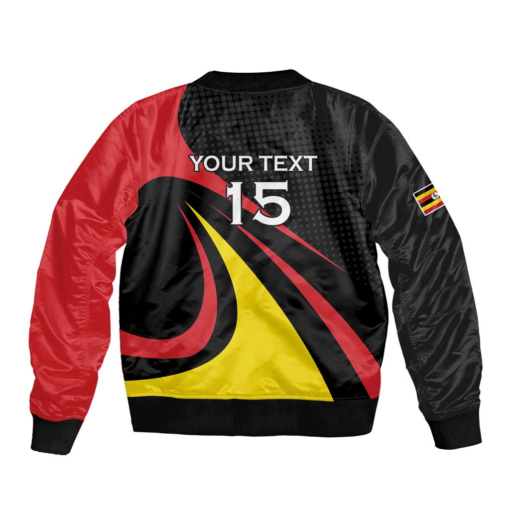 Uganda Rugby Custom Bomber Jacket Black Crowned Crane Mascot - Sporty Style