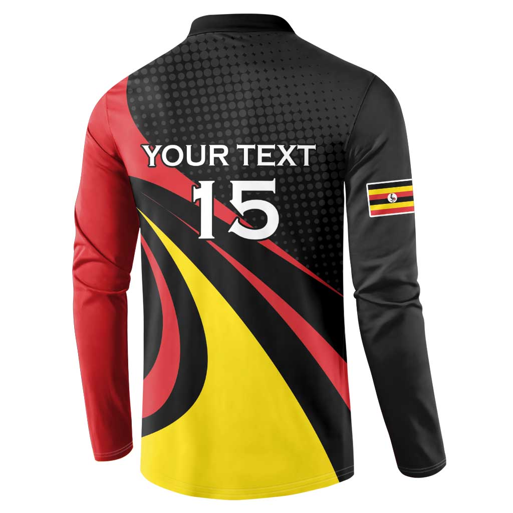 Uganda Rugby Custom Button Sweatshirt Black Crowned Crane Mascot - Sporty Style