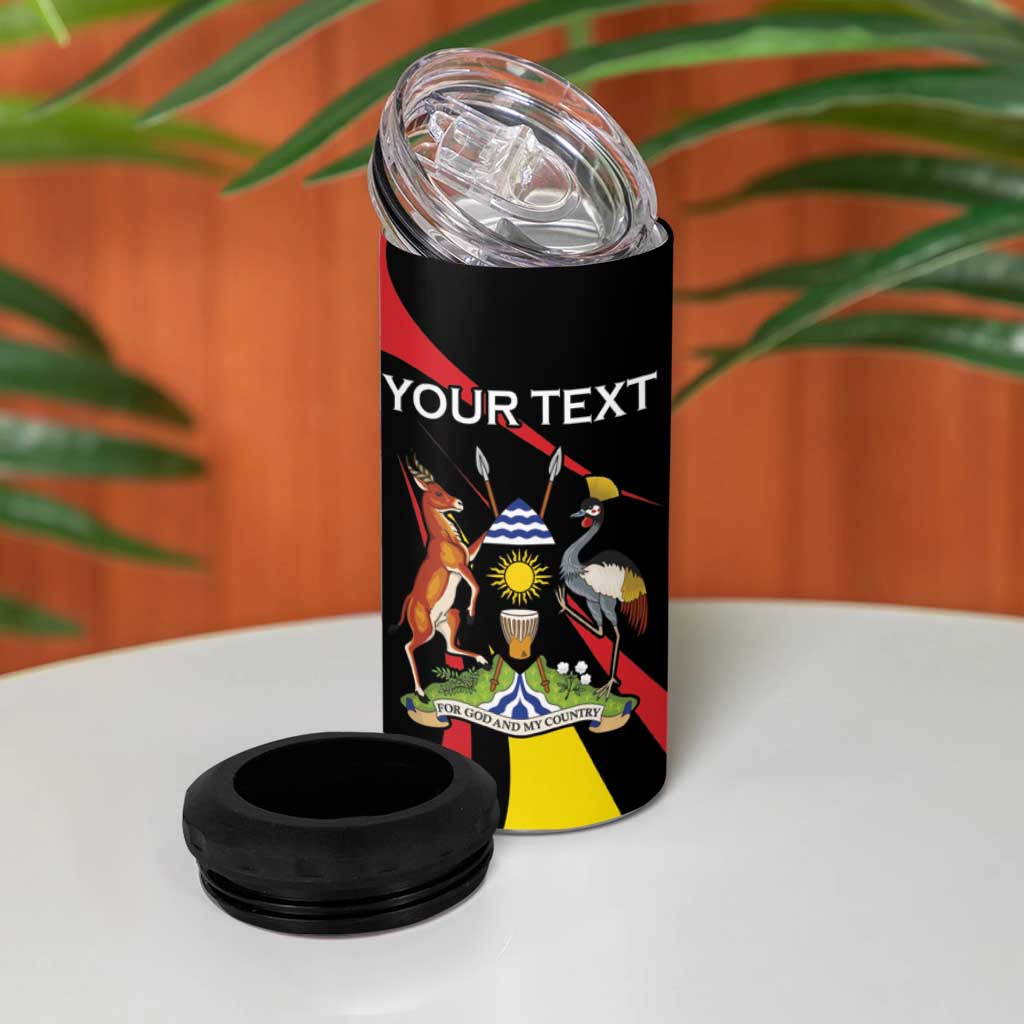 Uganda Rugby Custom 4 in 1 Can Cooler Tumbler Black Crowned Crane Mascot - Sporty Style
