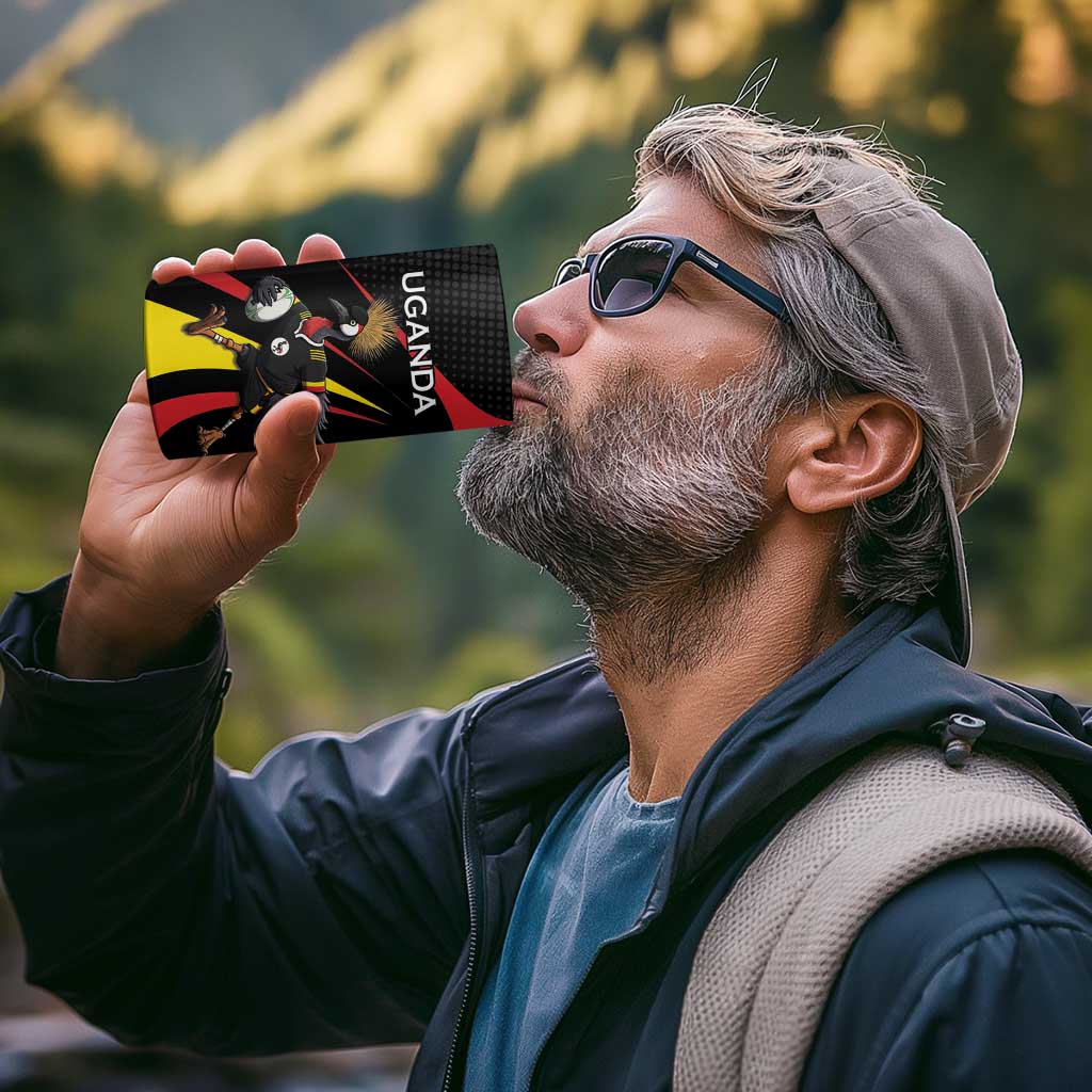 Uganda Rugby Custom 4 in 1 Can Cooler Tumbler Black Crowned Crane Mascot - Sporty Style