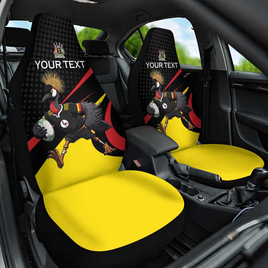 Uganda Rugby Custom Car Seat Cover Black Crowned Crane Mascot - Sporty Style