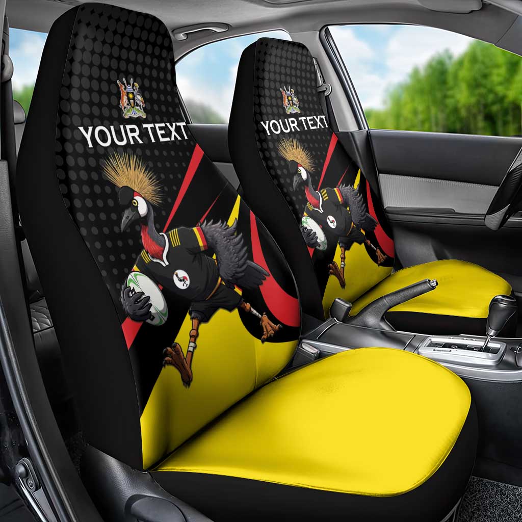 Uganda Rugby Custom Car Seat Cover Black Crowned Crane Mascot - Sporty Style