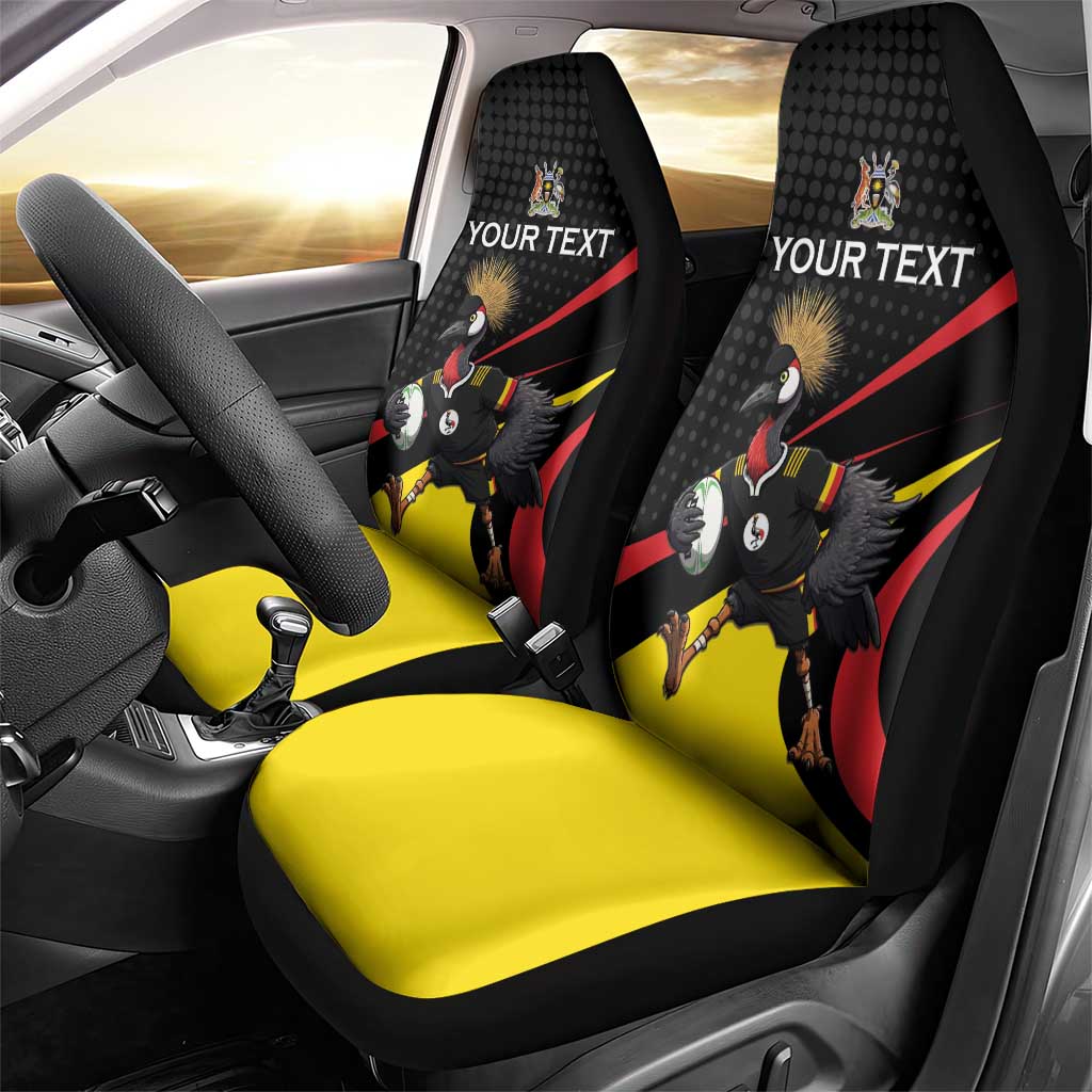 Uganda Rugby Custom Car Seat Cover Black Crowned Crane Mascot - Sporty Style
