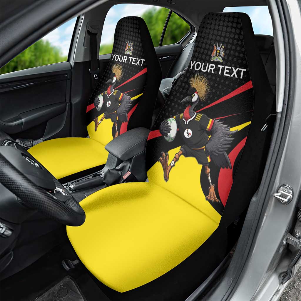 Uganda Rugby Custom Car Seat Cover Black Crowned Crane Mascot - Sporty Style