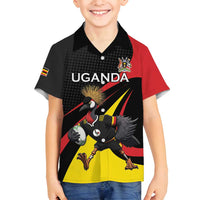 Uganda Rugby Custom Family Matching Long Sleeve Bodycon Dress and Hawaiian Shirt Black Crowned Crane Mascot - Sporty Style
