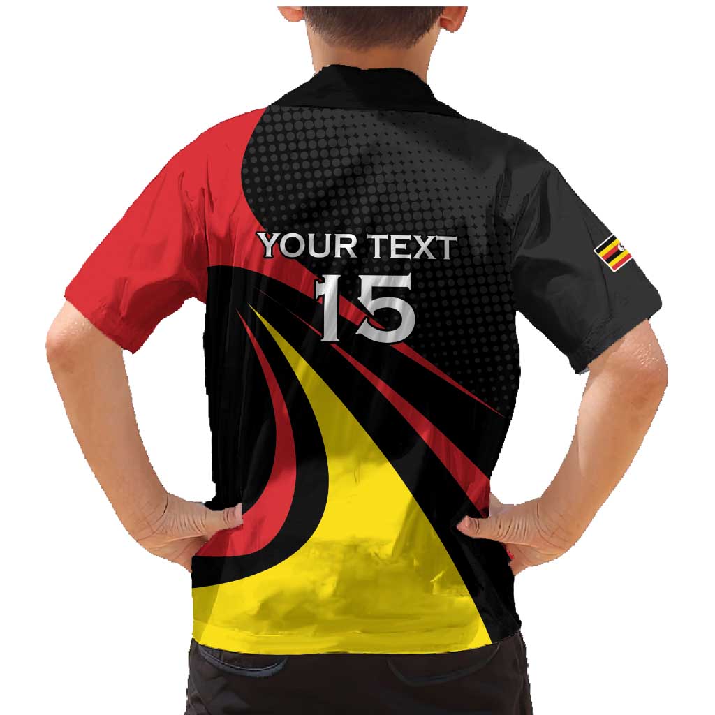 Uganda Rugby Custom Family Matching Mermaid Dress and Hawaiian Shirt Black Crowned Crane Mascot - Sporty Style
