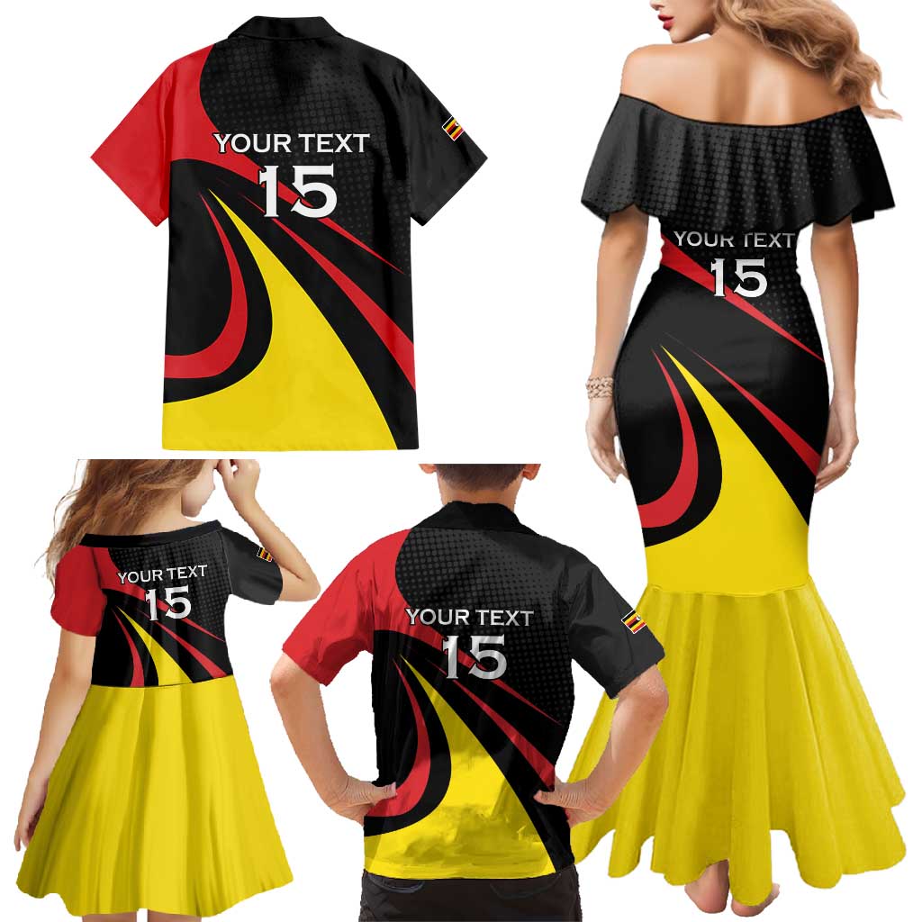Uganda Rugby Custom Family Matching Mermaid Dress and Hawaiian Shirt Black Crowned Crane Mascot - Sporty Style