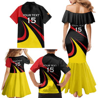 Uganda Rugby Custom Family Matching Mermaid Dress and Hawaiian Shirt Black Crowned Crane Mascot - Sporty Style