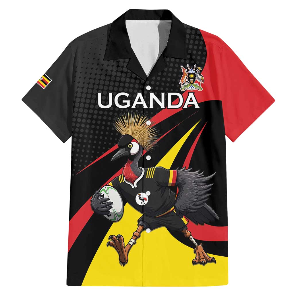 Uganda Rugby Custom Family Matching Mermaid Dress and Hawaiian Shirt Black Crowned Crane Mascot - Sporty Style