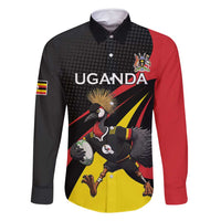 Uganda Rugby Custom Family Matching Mermaid Dress and Hawaiian Shirt Black Crowned Crane Mascot - Sporty Style