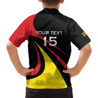 Uganda Rugby Custom Family Matching Off The Shoulder Long Sleeve Dress and Hawaiian Shirt Black Crowned Crane Mascot - Sporty Style