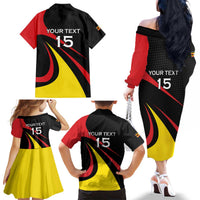 Uganda Rugby Custom Family Matching Off The Shoulder Long Sleeve Dress and Hawaiian Shirt Black Crowned Crane Mascot - Sporty Style