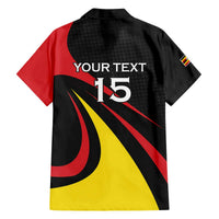 Uganda Rugby Custom Family Matching Off The Shoulder Long Sleeve Dress and Hawaiian Shirt Black Crowned Crane Mascot - Sporty Style