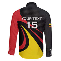 Uganda Rugby Custom Family Matching Off The Shoulder Long Sleeve Dress and Hawaiian Shirt Black Crowned Crane Mascot - Sporty Style