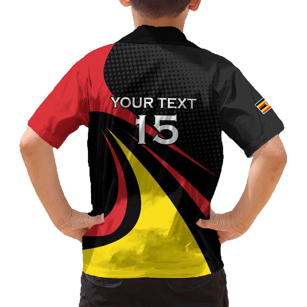 Uganda Rugby Custom Family Matching Puletasi and Hawaiian Shirt Black Crowned Crane Mascot - Sporty Style