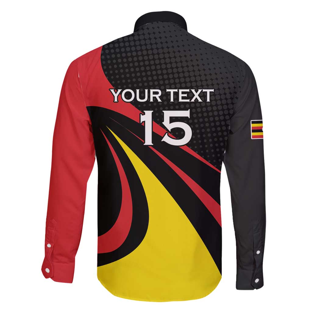 Uganda Rugby Custom Family Matching Puletasi and Hawaiian Shirt Black Crowned Crane Mascot - Sporty Style