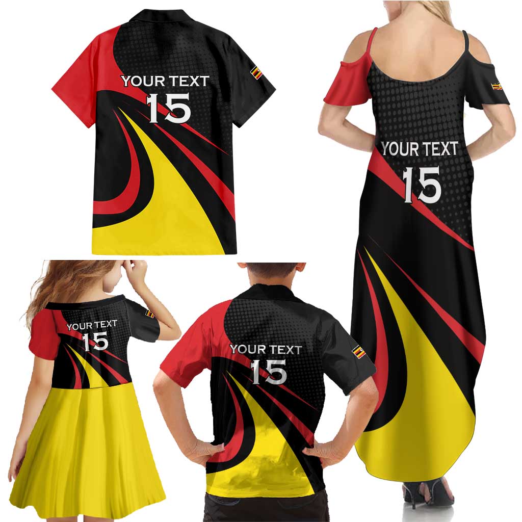 Uganda Rugby Custom Family Matching Summer Maxi Dress and Hawaiian Shirt Black Crowned Crane Mascot - Sporty Style