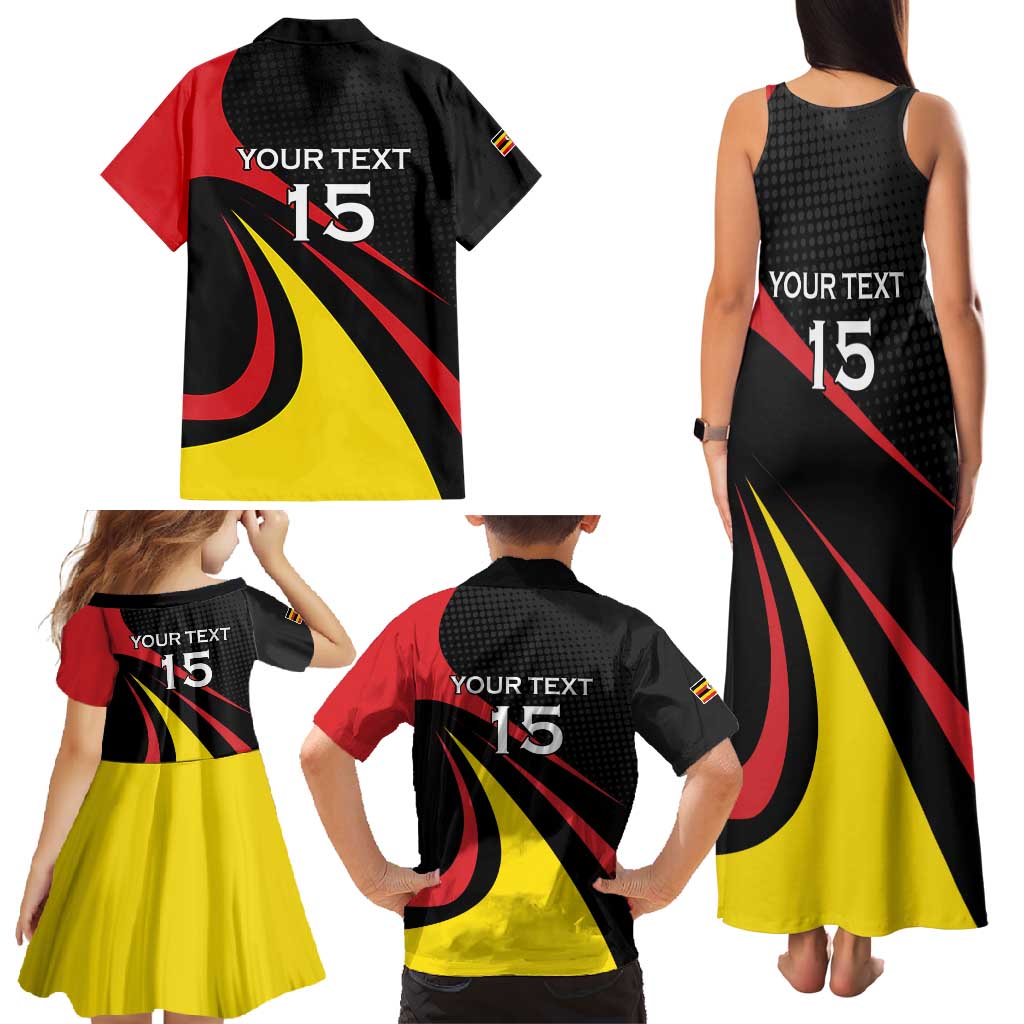 Uganda Rugby Custom Family Matching Tank Maxi Dress and Hawaiian Shirt Black Crowned Crane Mascot - Sporty Style