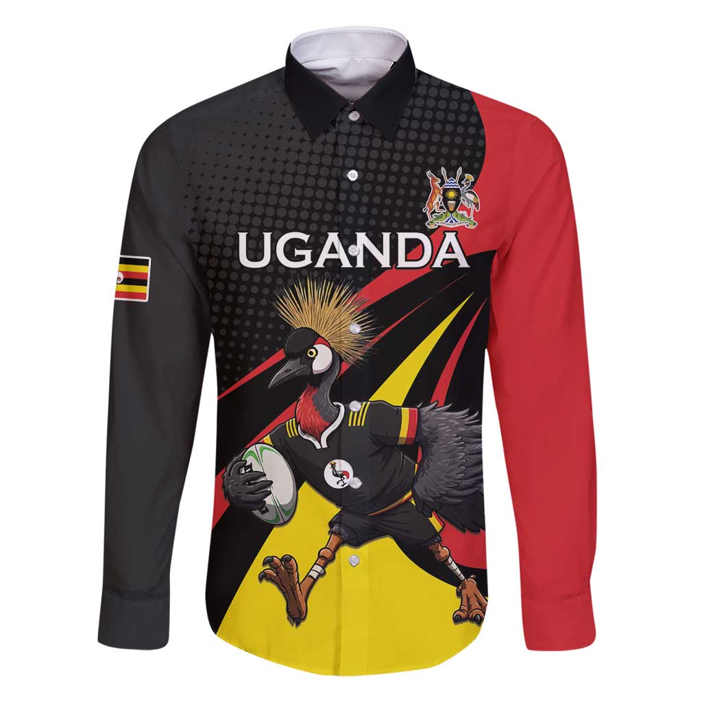 Uganda Rugby Custom Family Matching Tank Maxi Dress and Hawaiian Shirt Black Crowned Crane Mascot - Sporty Style