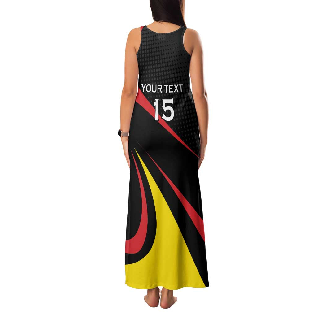 Uganda Rugby Custom Family Matching Tank Maxi Dress and Hawaiian Shirt Black Crowned Crane Mascot - Sporty Style
