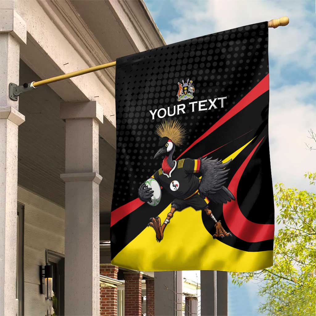Uganda Rugby Custom Garden Flag Black Crowned Crane Mascot - Sporty Style