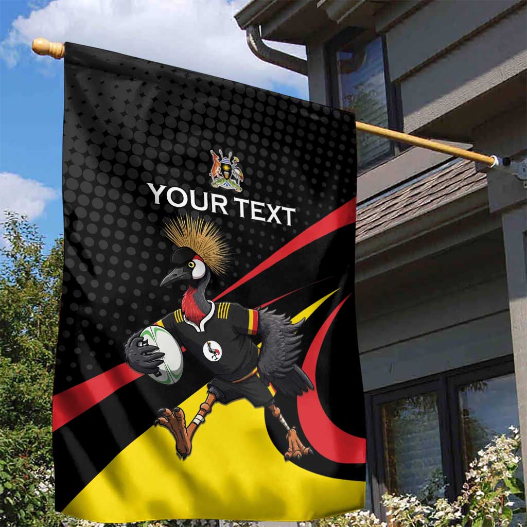 Uganda Rugby Custom Garden Flag Black Crowned Crane Mascot - Sporty Style