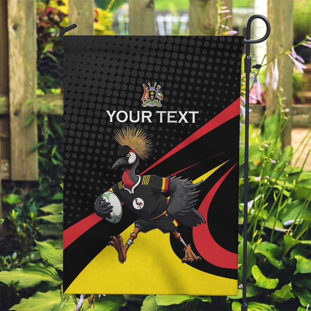 Uganda Rugby Custom Garden Flag Black Crowned Crane Mascot - Sporty Style