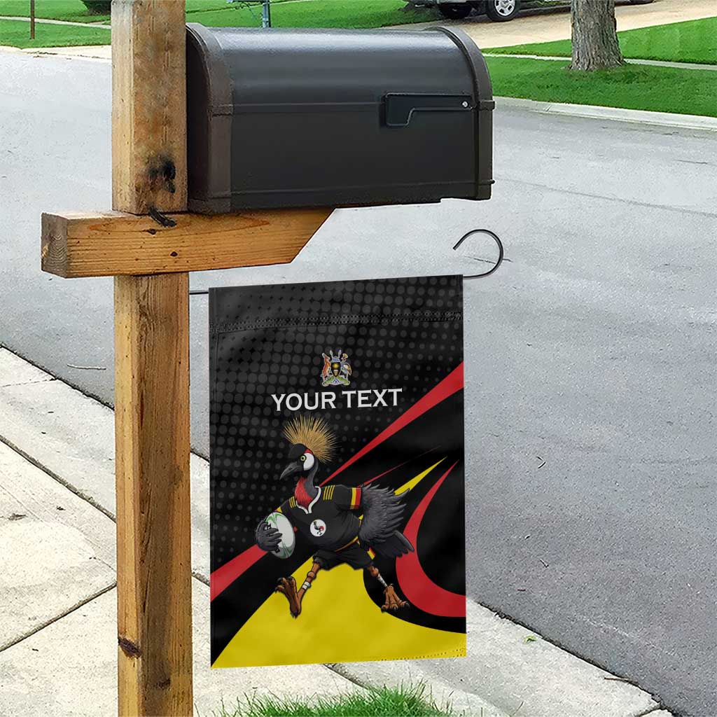 Uganda Rugby Custom Garden Flag Black Crowned Crane Mascot - Sporty Style