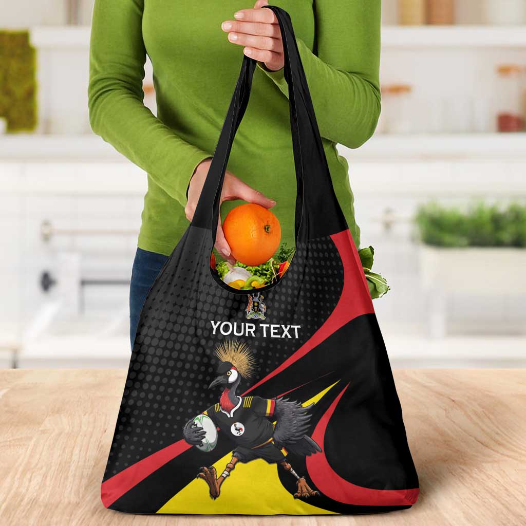 Uganda Rugby Custom Grocery Bag Black Crowned Crane Mascot - Sporty Style