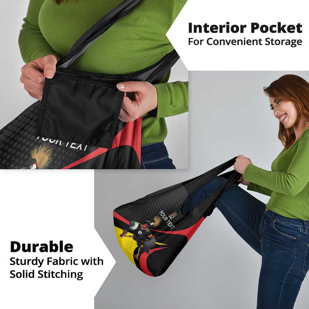 Uganda Rugby Custom Grocery Bag Black Crowned Crane Mascot - Sporty Style