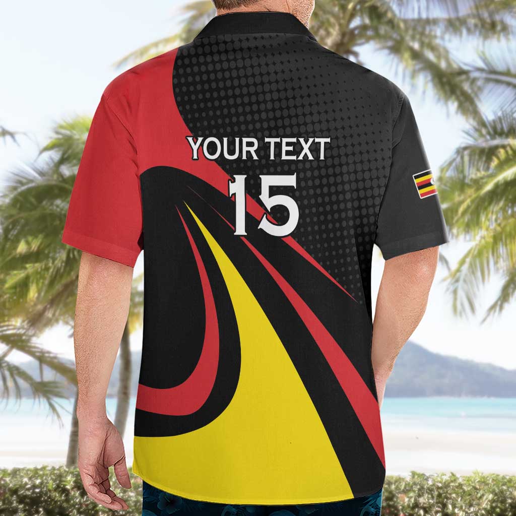 Uganda Rugby Custom Hawaiian Shirt Black Crowned Crane Mascot - Sporty Style