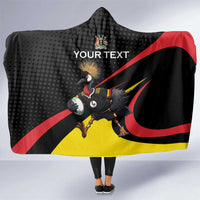 Uganda Rugby Custom Hooded Blanket Black Crowned Crane Mascot - Sporty Style