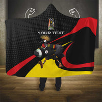 Uganda Rugby Custom Hooded Blanket Black Crowned Crane Mascot - Sporty Style