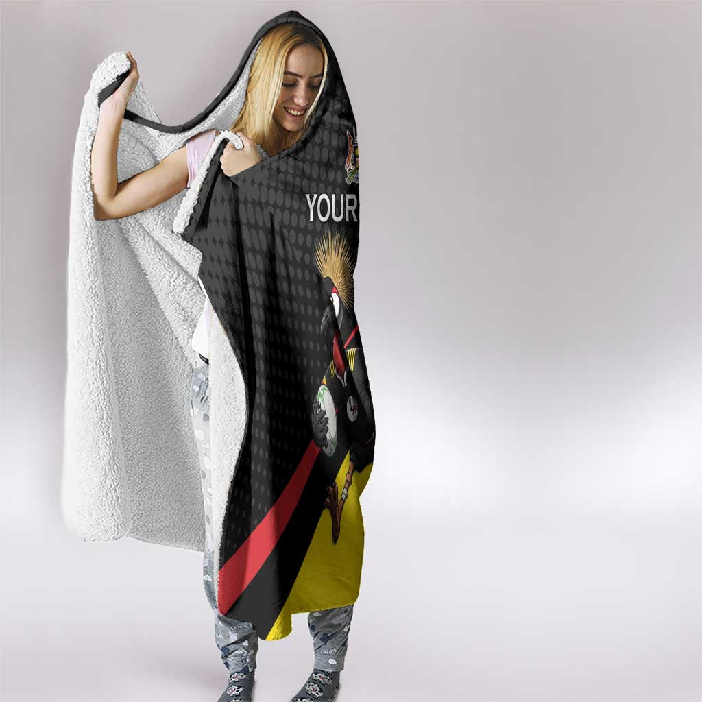 Uganda Rugby Custom Hooded Blanket Black Crowned Crane Mascot - Sporty Style