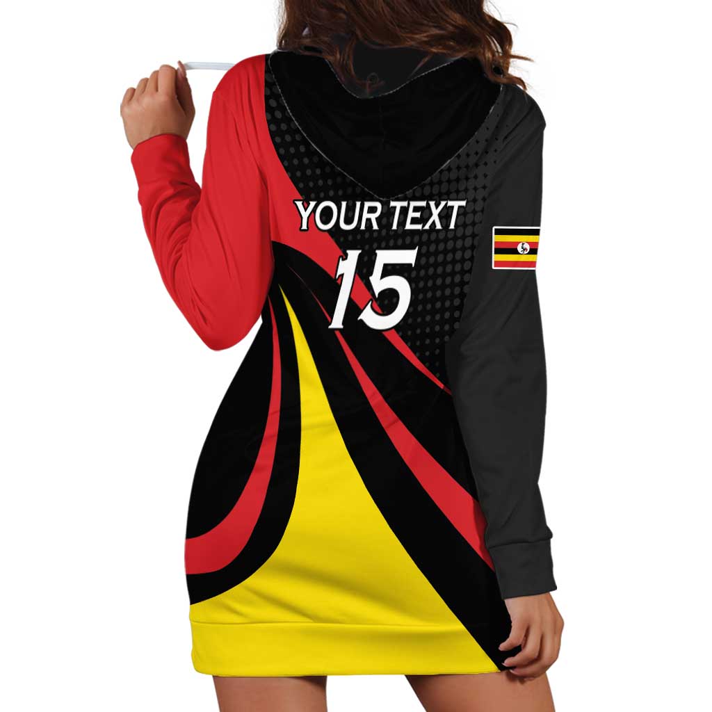 Uganda Rugby Custom Hoodie Dress Black Crowned Crane Mascot - Sporty Style