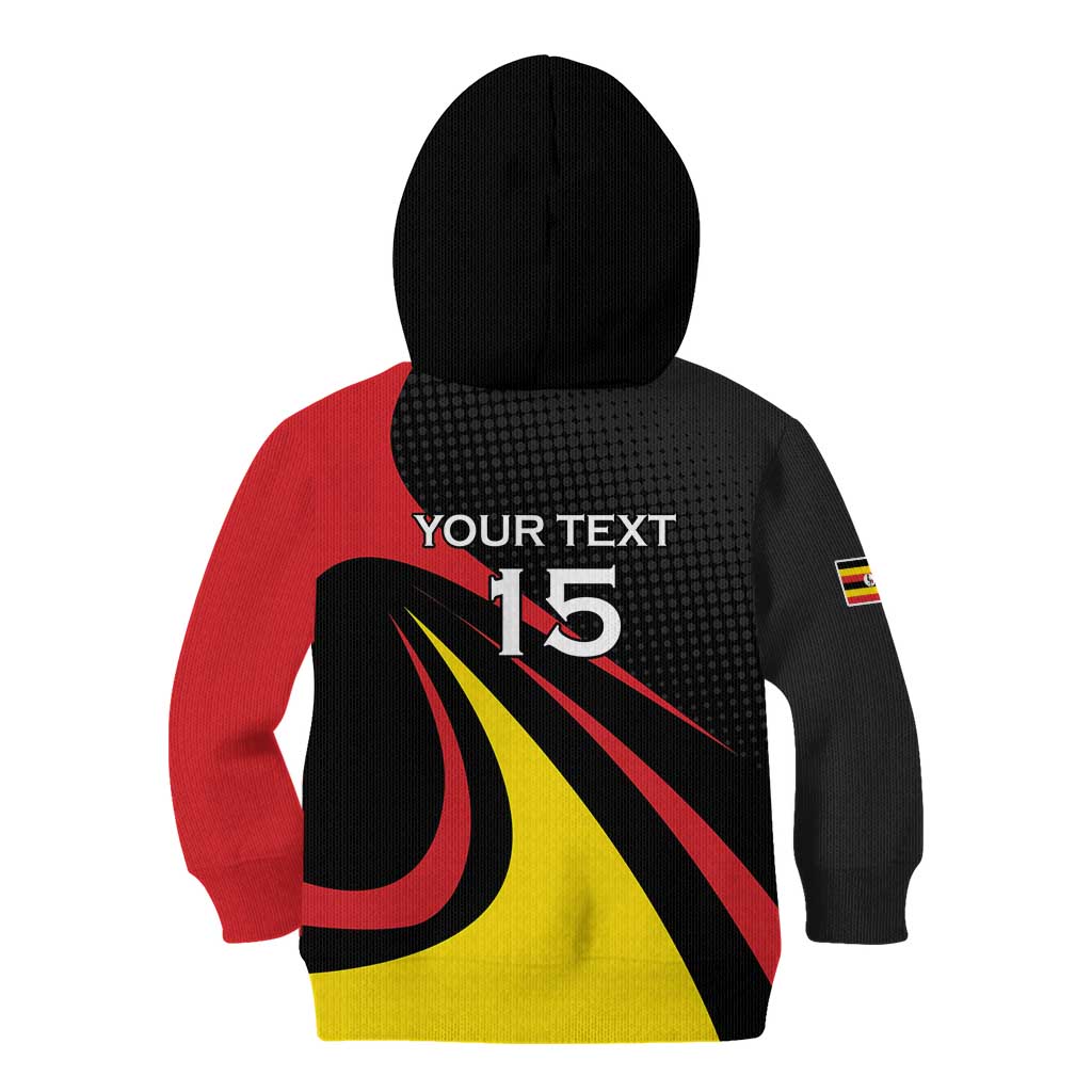 Uganda Rugby Custom Kid Hoodie Black Crowned Crane Mascot - Sporty Style