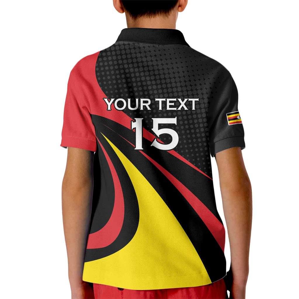 Uganda Rugby Custom Kid Polo Shirt Black Crowned Crane Mascot - Sporty Style