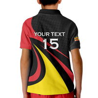 Uganda Rugby Custom Kid Polo Shirt Black Crowned Crane Mascot - Sporty Style