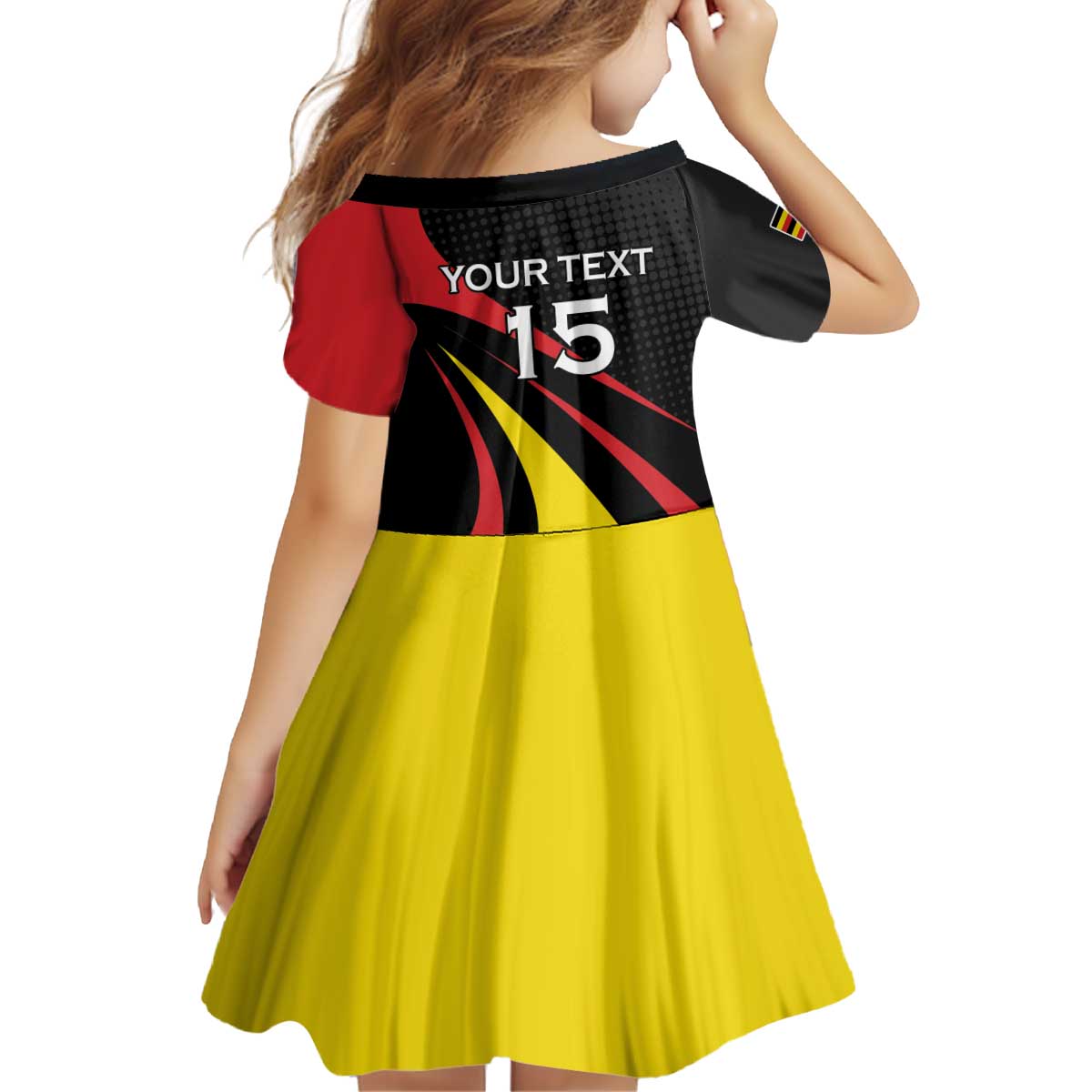 Uganda Rugby Custom Kid Short Sleeve Dress Black Crowned Crane Mascot - Sporty Style