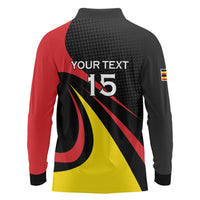 Uganda Rugby Custom Long Sleeve Polo Shirt Black Crowned Crane Mascot - Sporty Style