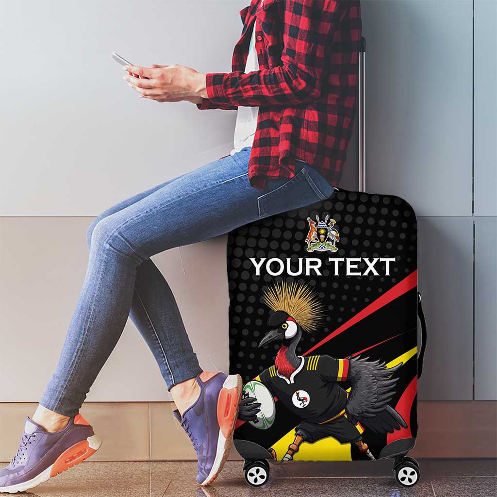 Uganda Rugby Custom Luggage Cover Black Crowned Crane Mascot - Sporty Style