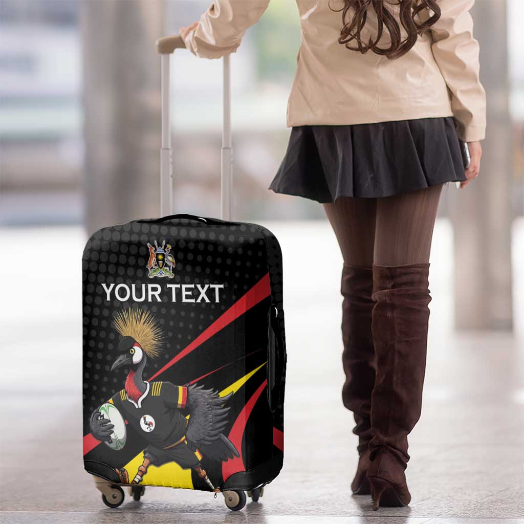 Uganda Rugby Custom Luggage Cover Black Crowned Crane Mascot - Sporty Style