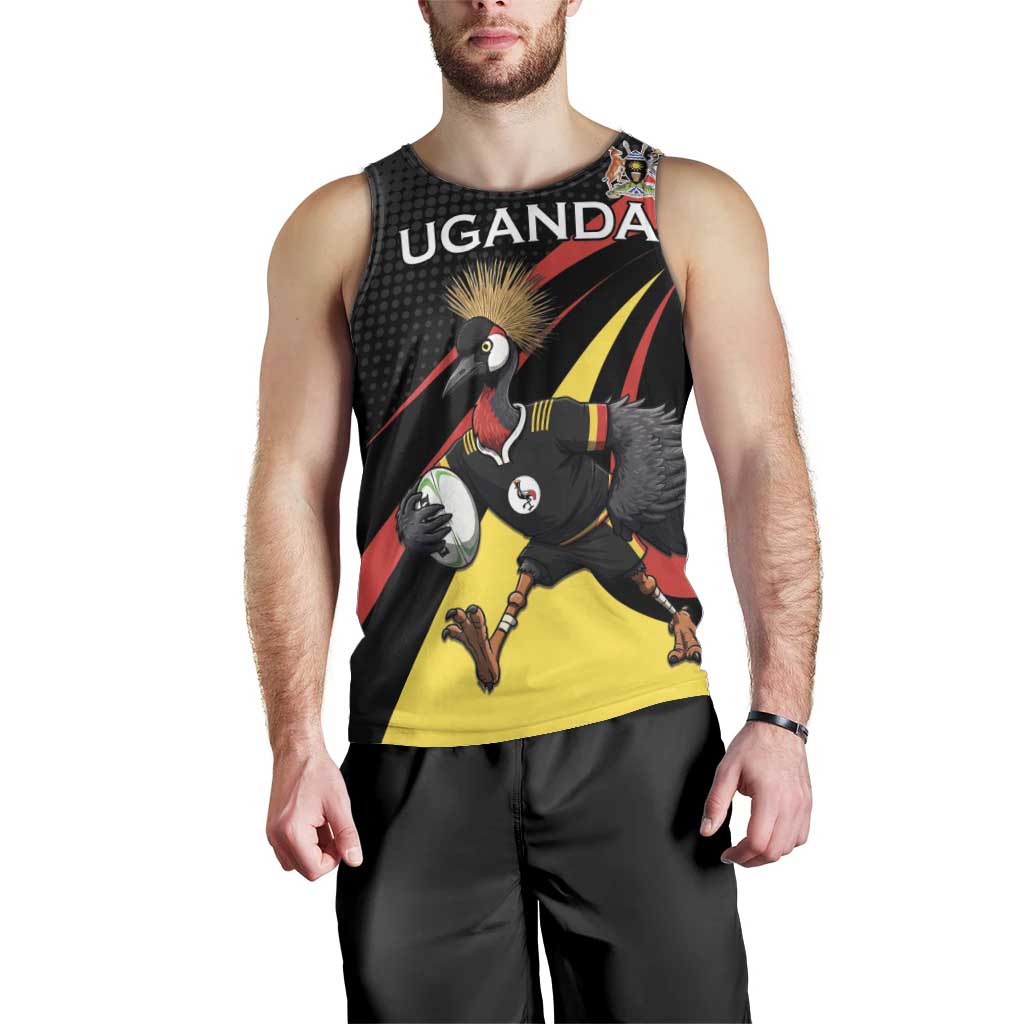 Uganda Rugby Custom Men Tank Top Black Crowned Crane Mascot - Sporty Style
