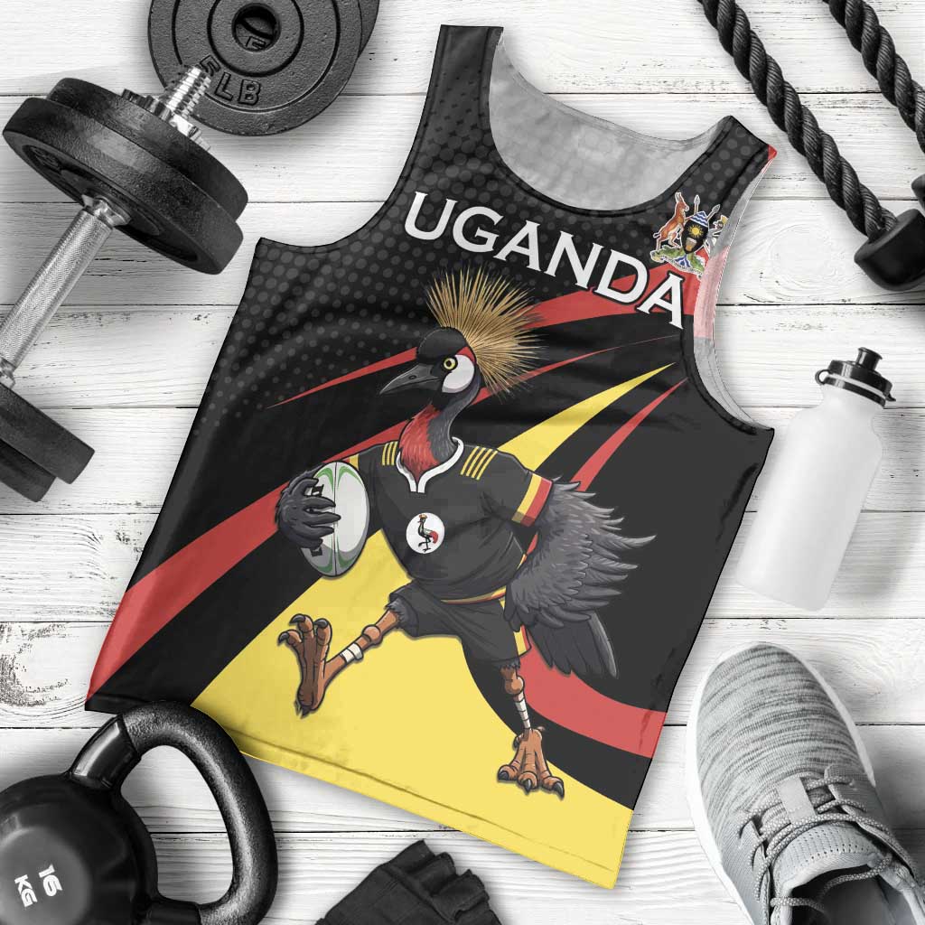 Uganda Rugby Custom Men Tank Top Black Crowned Crane Mascot - Sporty Style