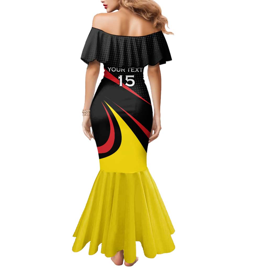 Uganda Rugby Custom Mermaid Dress Black Crowned Crane Mascot - Sporty Style