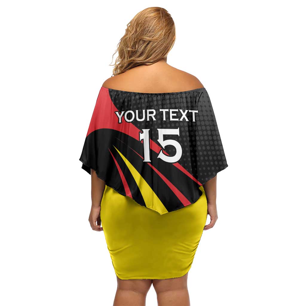 Uganda Rugby Custom Off Shoulder Short Dress Black Crowned Crane Mascot - Sporty Style