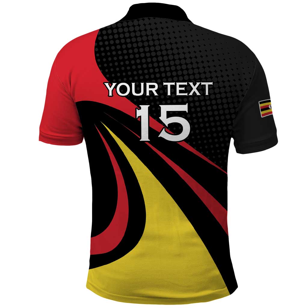 Uganda Rugby Custom Polo Shirt Black Crowned Crane Mascot - Sporty Style