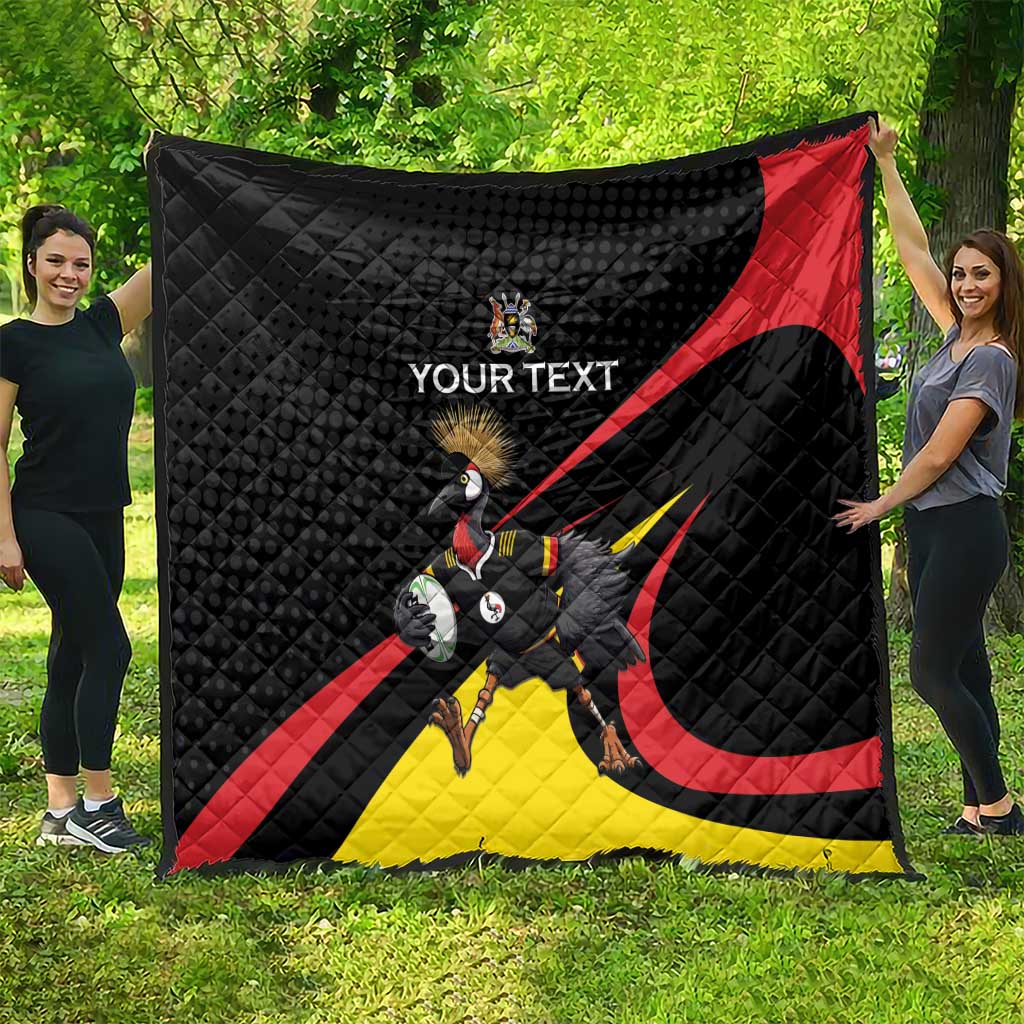 Uganda Rugby Custom Quilt Black Crowned Crane Mascot - Sporty Style