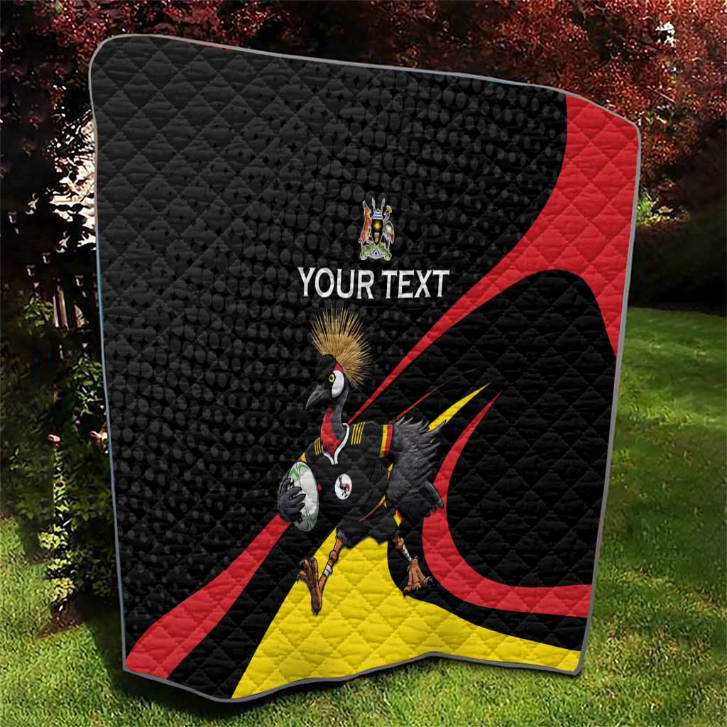 Uganda Rugby Custom Quilt Black Crowned Crane Mascot - Sporty Style