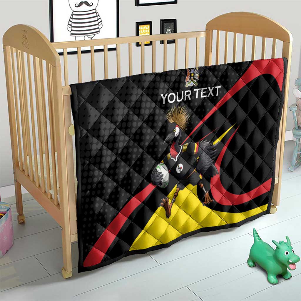 Uganda Rugby Custom Quilt Black Crowned Crane Mascot - Sporty Style